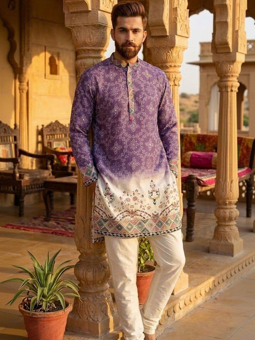 House of Pataudi Printed Mandarin Collar Knee Length Straight Kurta-picture-45