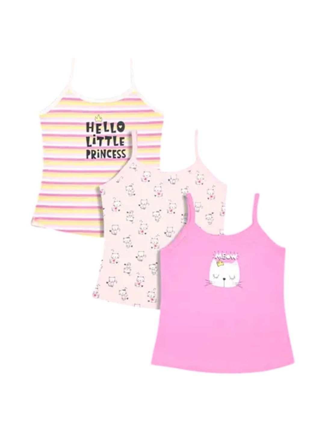 CUCUMBER Girls Pack Of 3 Printed Cotton Sleeveless Camisoles-picture-51