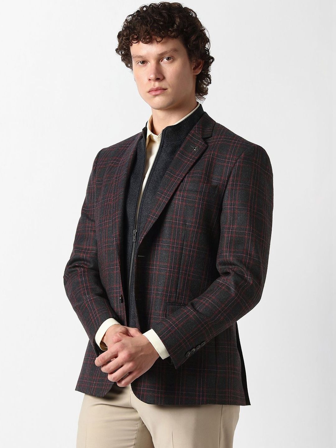 Van Heusen Checked Notched Lapel Single-Breasted Slim Fit Formal Blazers-picture-29