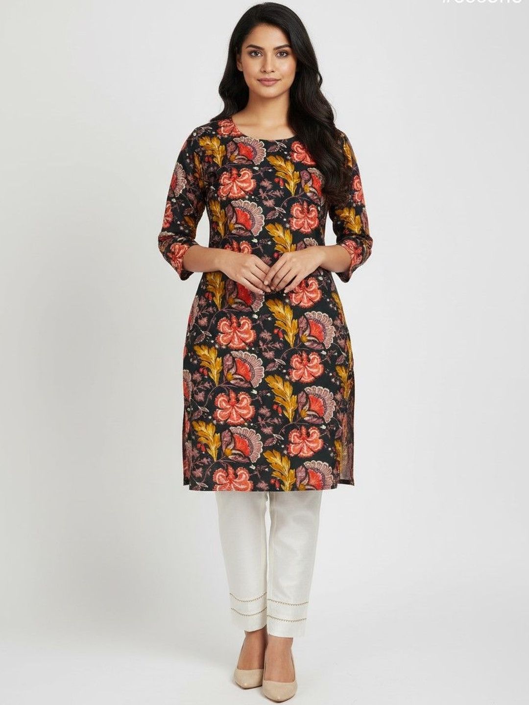 JANKHANA Women Floral Printed Mirror Work Crepe Kurta-picture-6