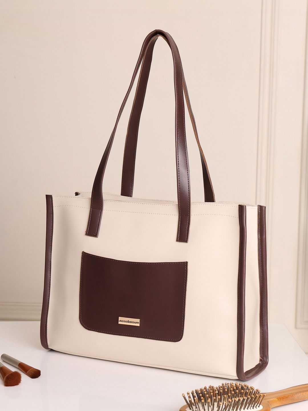 ROSS BROWN Colourblocked PU Oversized Shopper Tote Bag-image-31