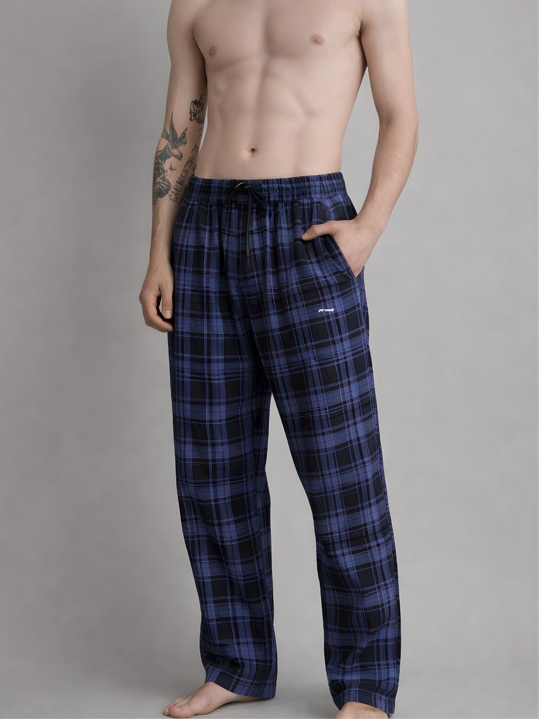 PRONK Men Cotton Checked Mid-Rise Lounge Pants-picture-22