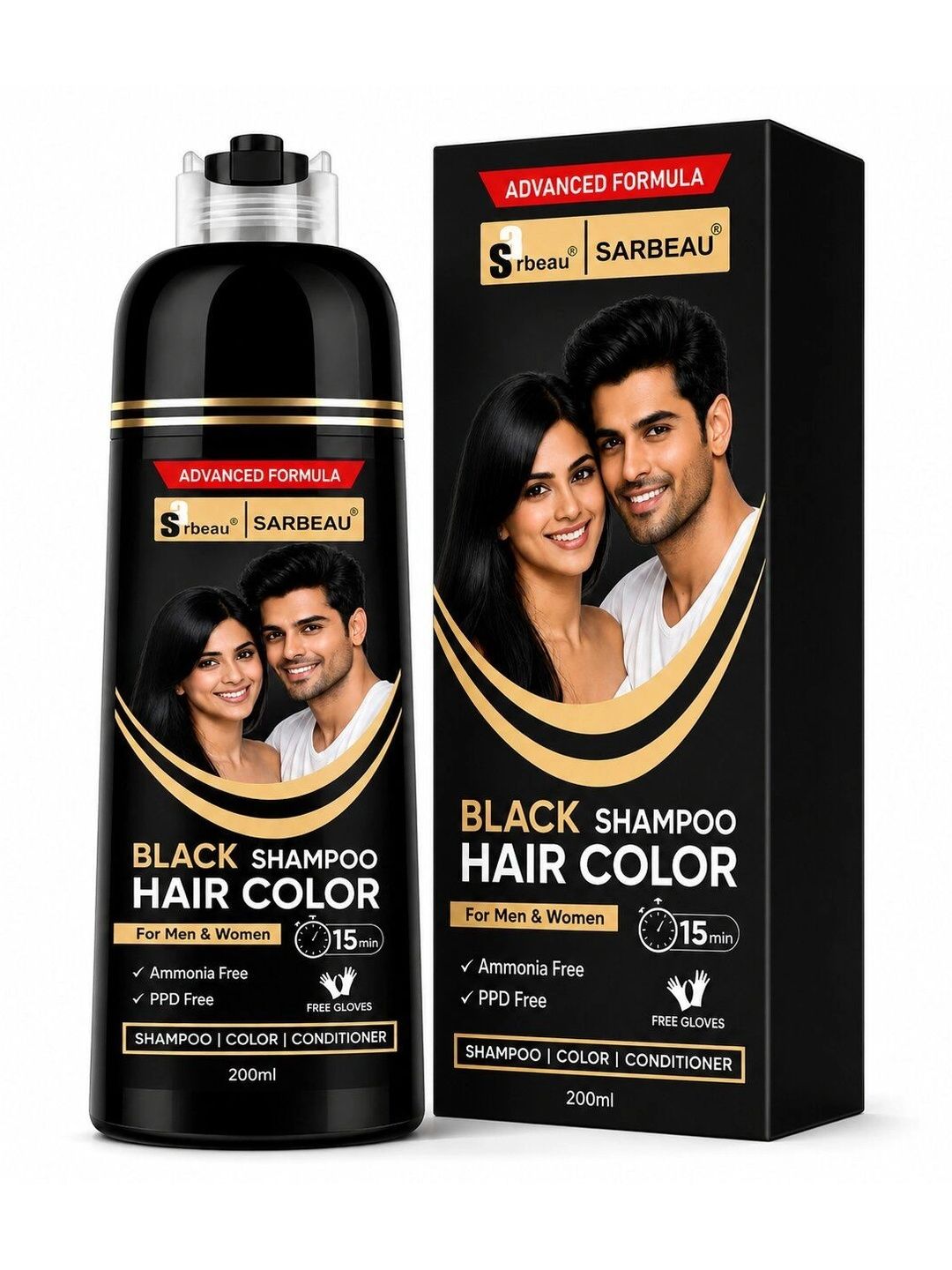 Sarbeau Ammonia Free Black Shampoo Hair Color - 200 ml-image-24