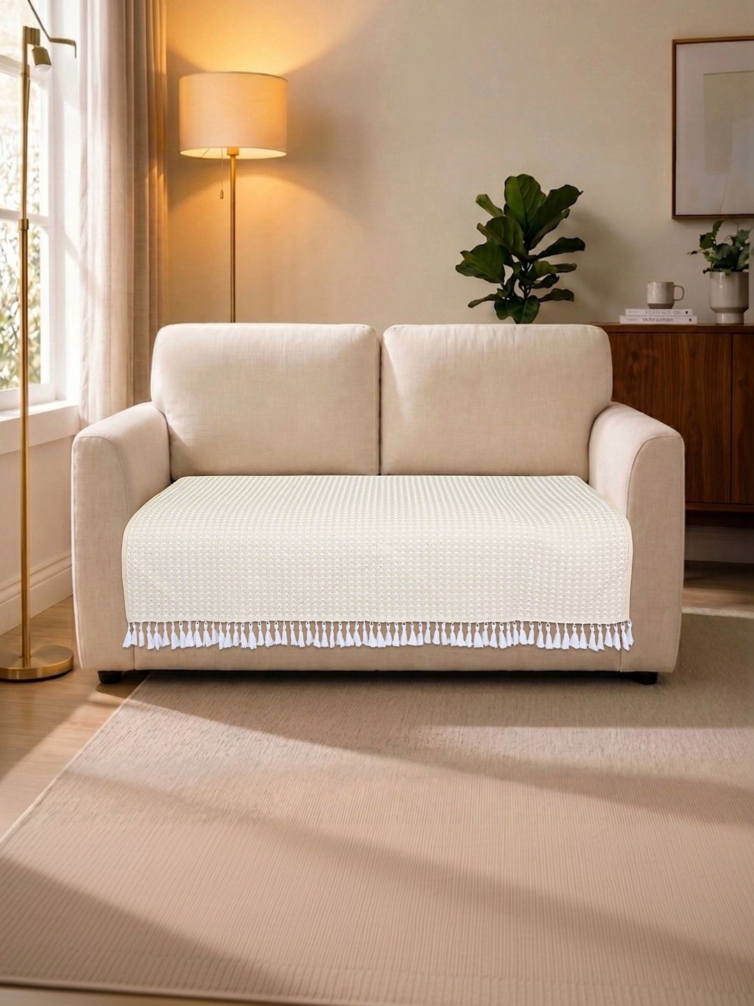 Saral Home White Cotton Blend 1 Piece Sofa Cover Without Arms-image-42