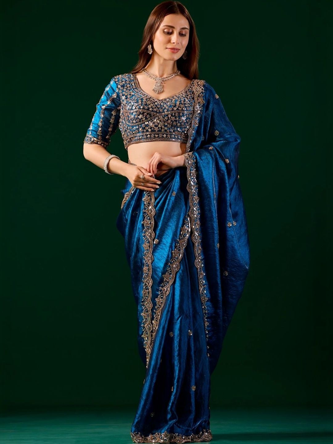 KANYAARI Embellished Embroidered Satin Saree-picture-33