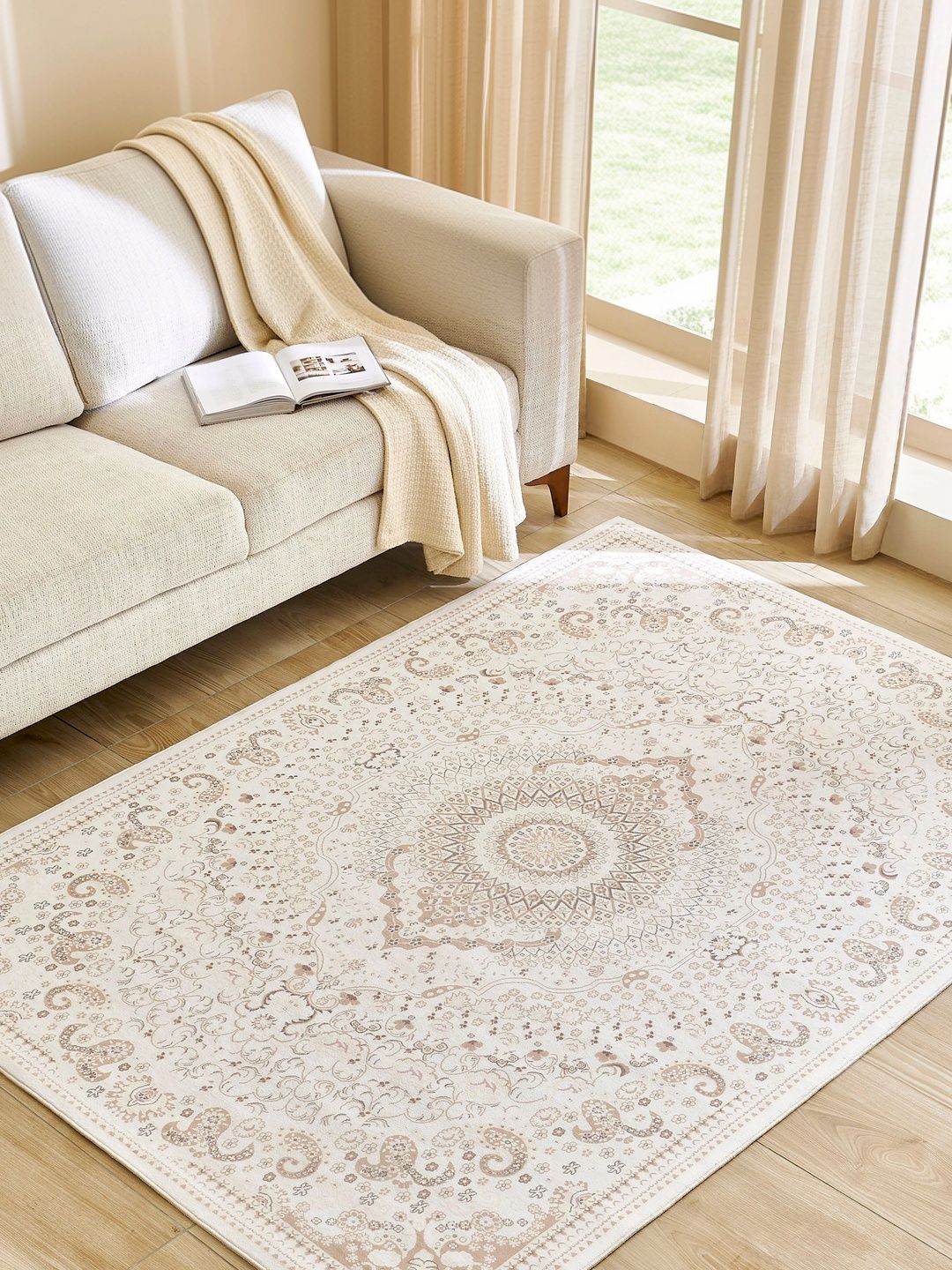 Home Centre Cream-Coloured Traditional Polyester Carpet-picture-32