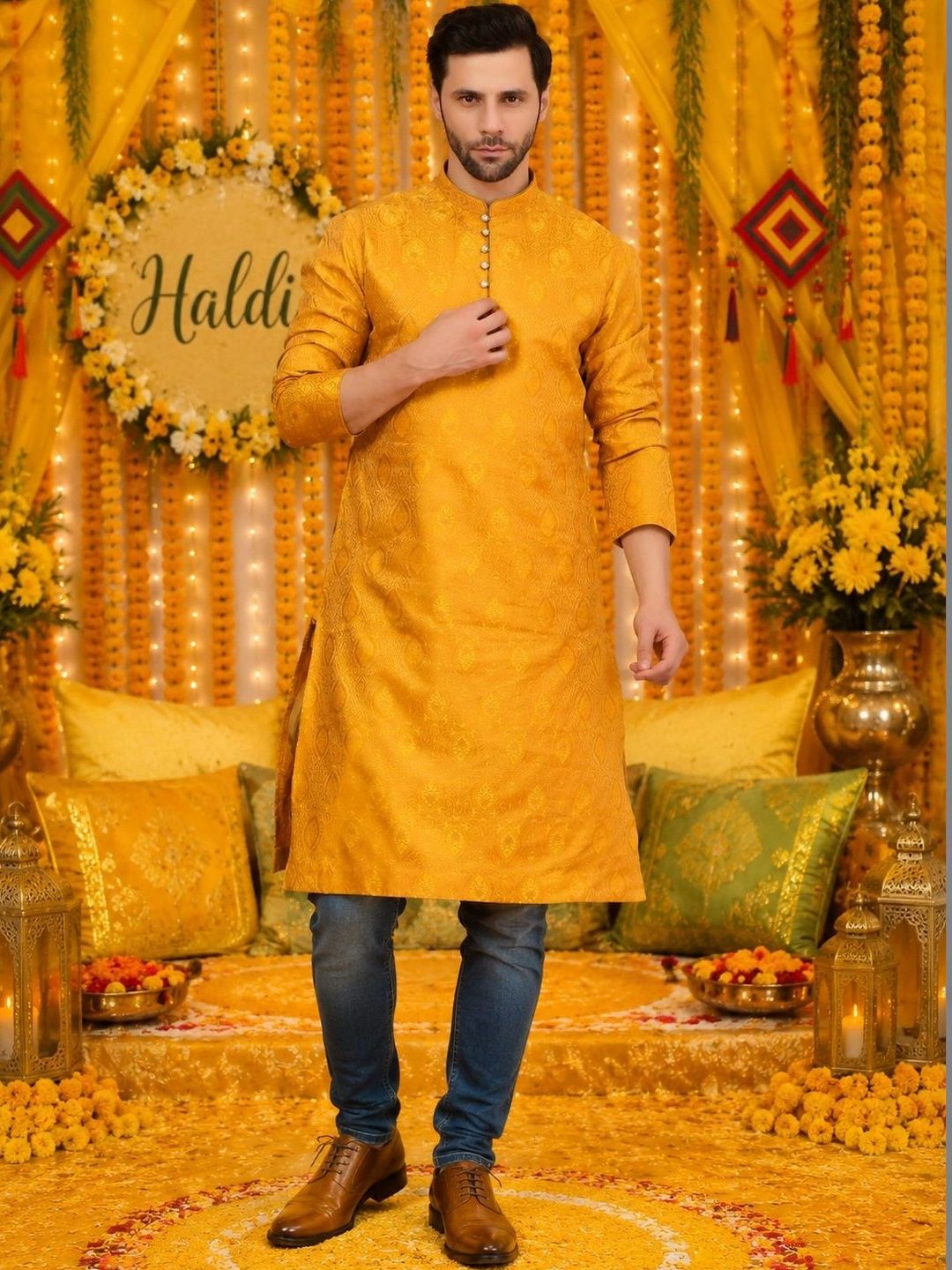 Sydney Heights Men Jacquard Kurta-picture-17