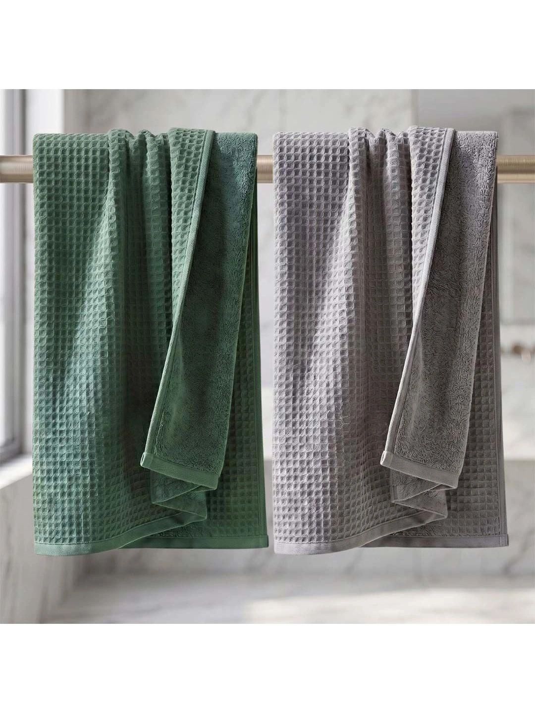 Athom Living Green & Grey 2 Cotton 450 GSM Bath Towel-picture-28