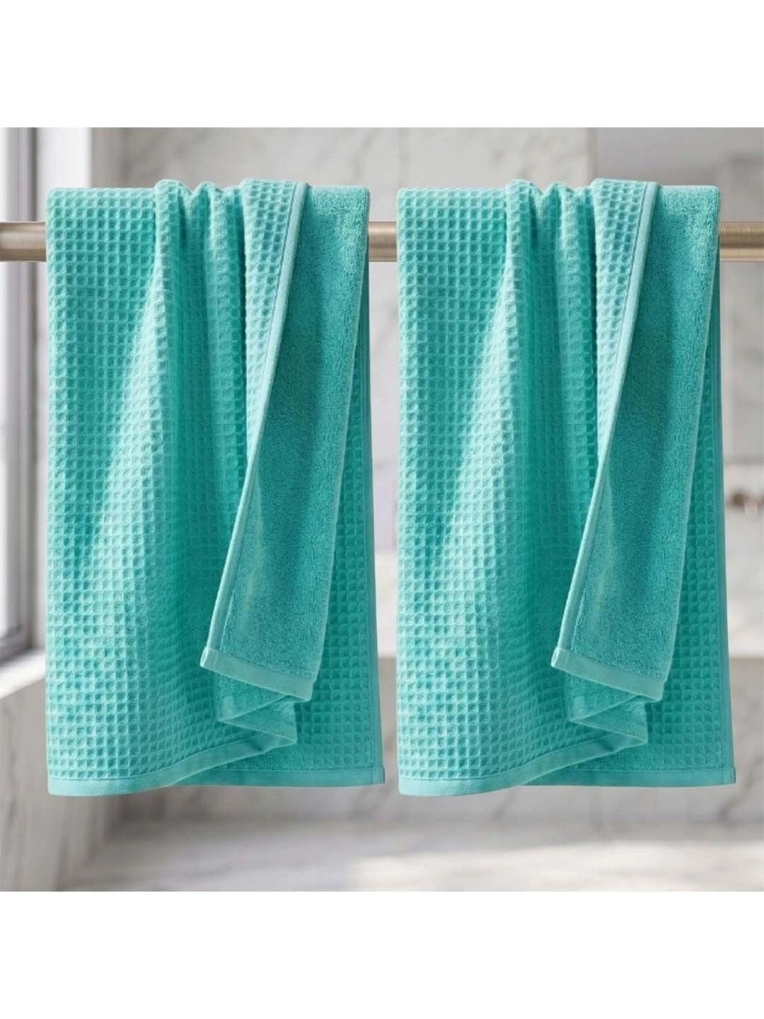 Athom Living Turquoise Blue & Turquoise Blue 2 Cotton 450 GSM Bath Towel-image-48