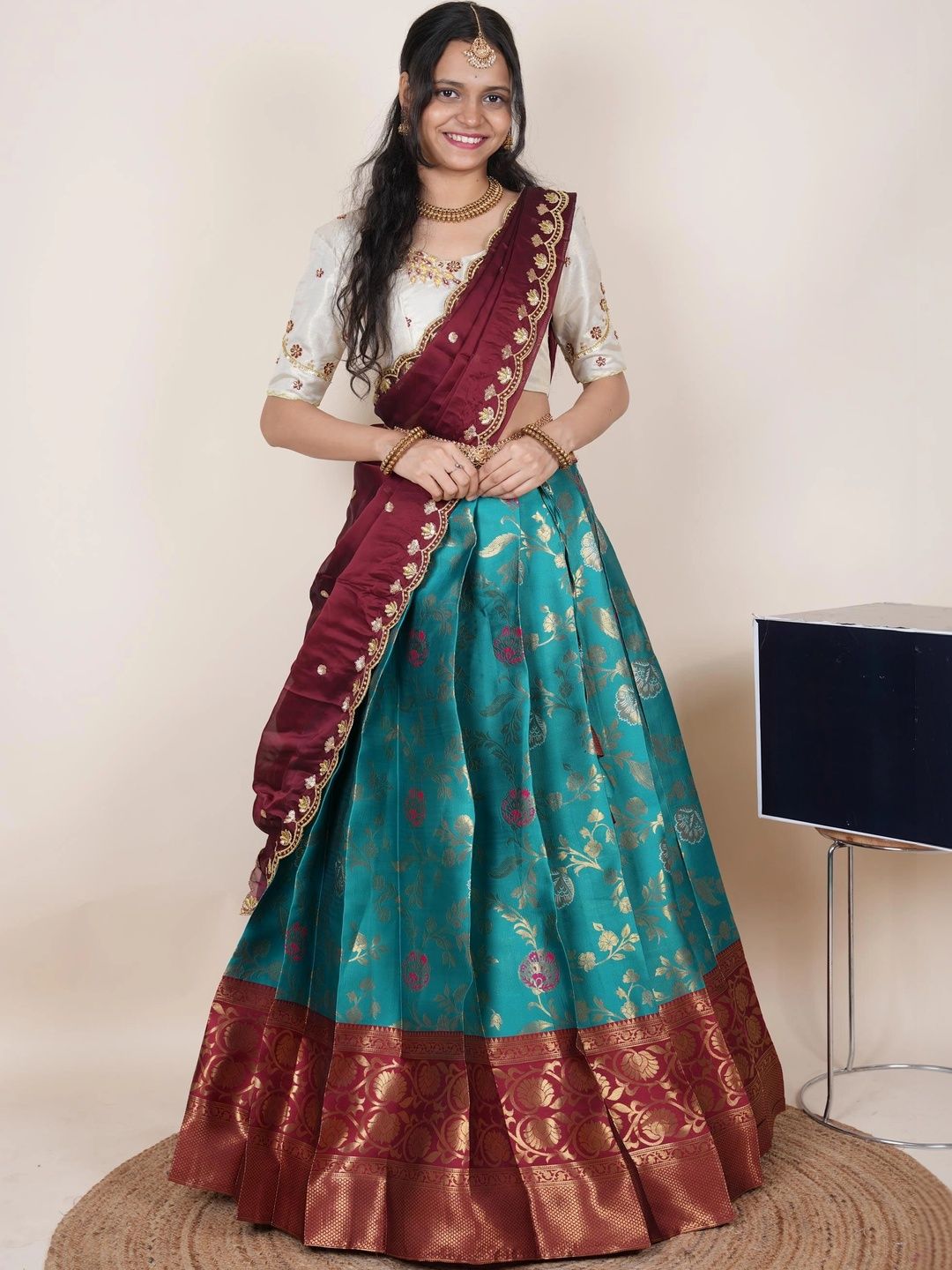 Pink Bindi Embroidered Semi-Stitched Lehenga & Unstitched Blouse With Dupatta-picture-18