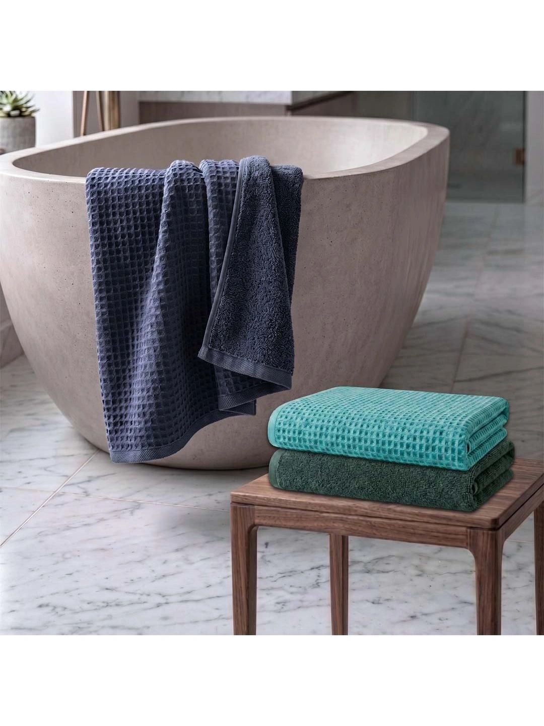 Athom Living Teal & Navy Blue 3 Cotton 450 GSM Bath Towel-picture-33