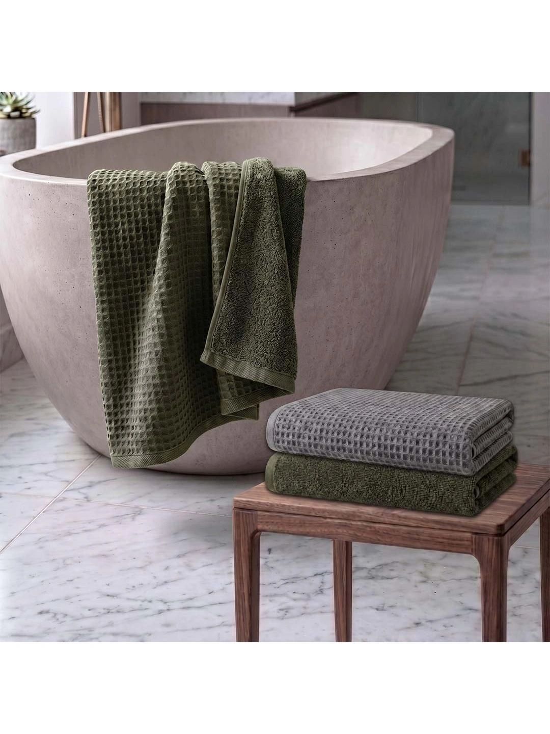 Athom Living Grey & Green 3 Cotton 450 GSM Bath Towel-picture-47