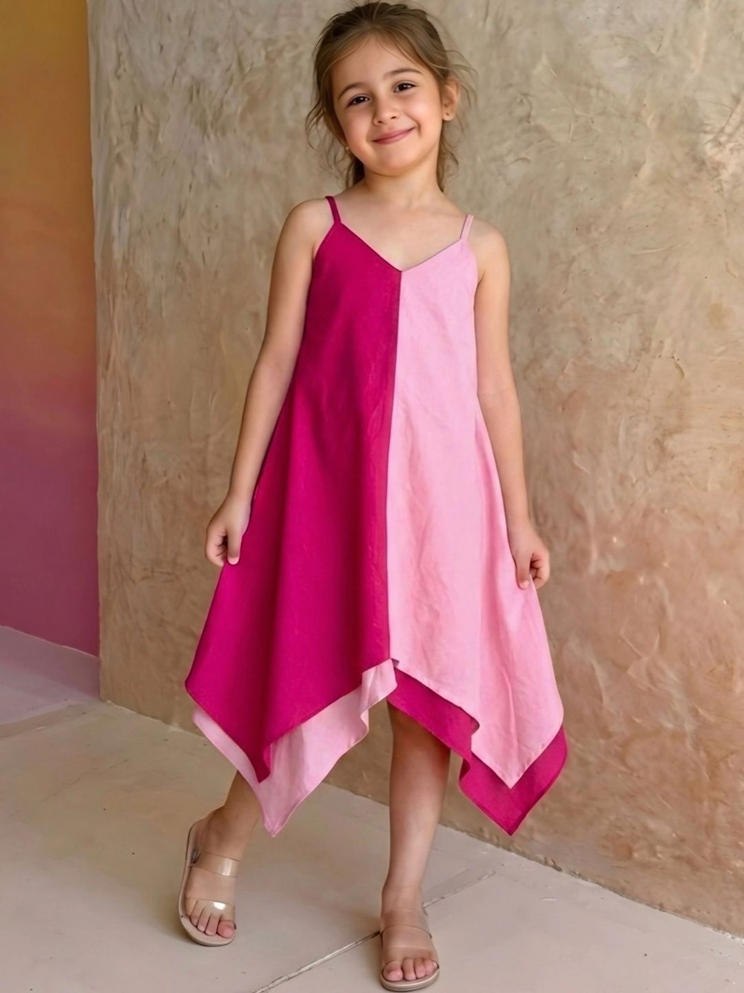 KidsFlower Girls Colourblocked V-Neck Fit & Flare Ethnic Dresses-picture-33