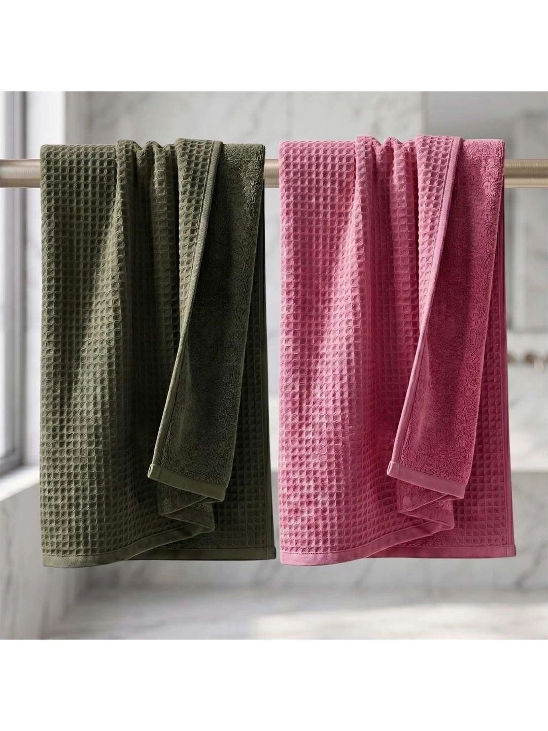 Athom Living Green & Pink 2 Cotton 450 GSM Bath Towel-picture-8
