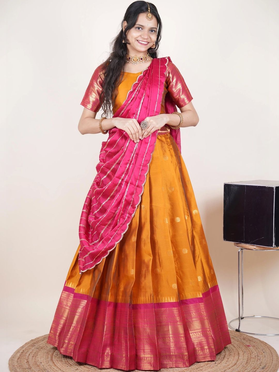 Pink Bindi Semi-Stitched Lehenga & Unstitched Blouse With Dupatta-picture-14