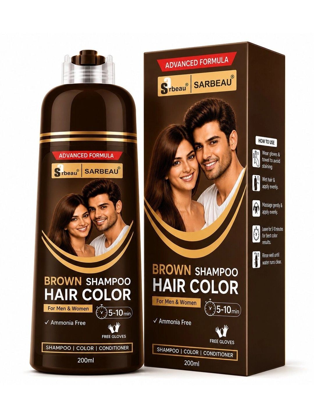 Sarbeau Ammonia Free Brown Shampoo Hair Color - 200 ml-image-34