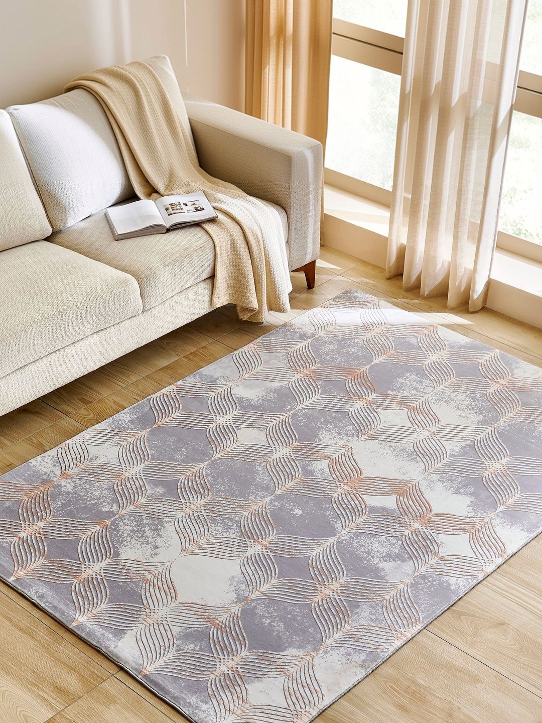 Home Centre Blue Abstract Anti-Skid Polyester Carpet-picture-20
