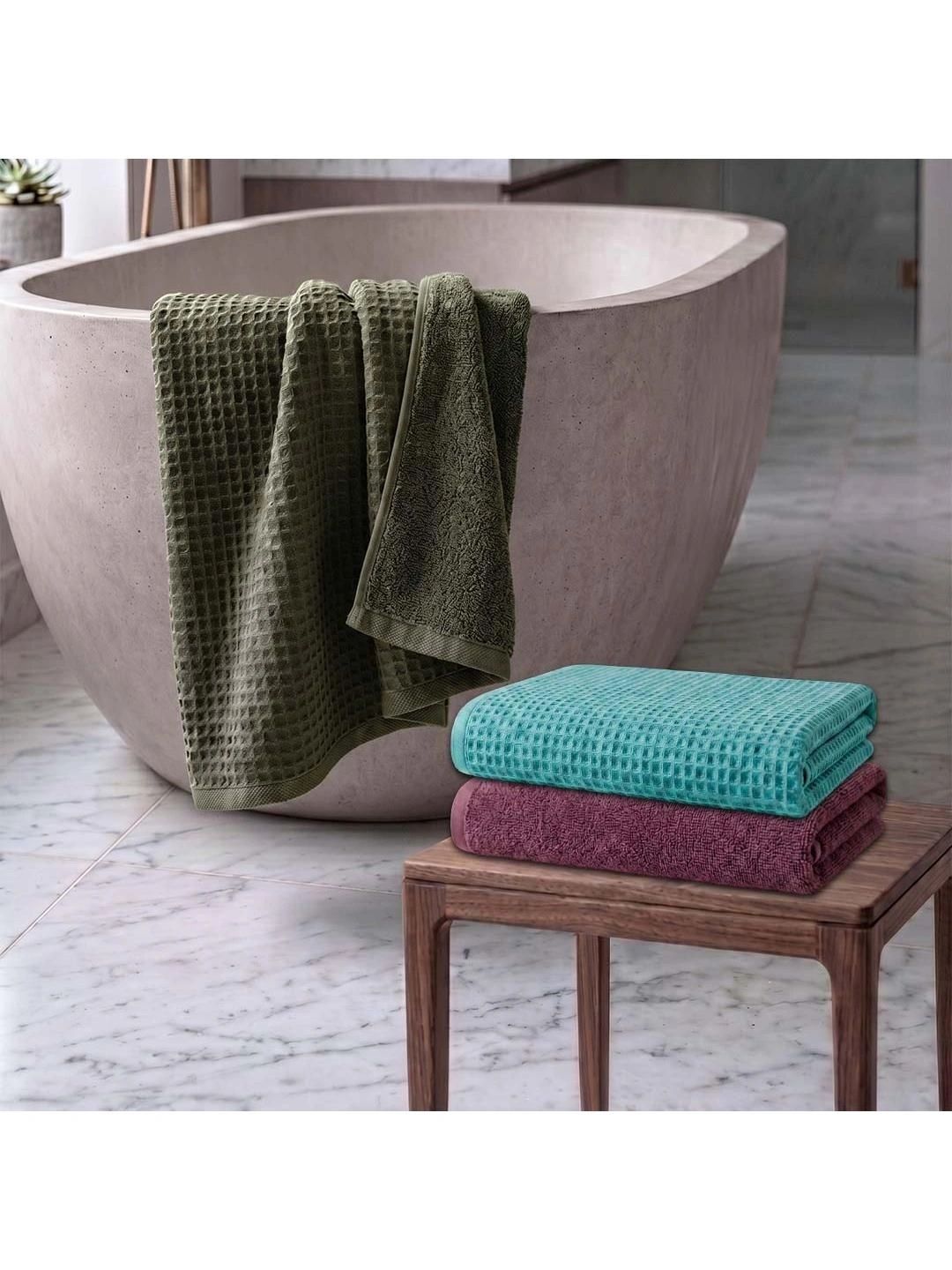 Athom Living Turquoise Blue & Green 3 Cotton 450 GSM Bath Towel-image-47