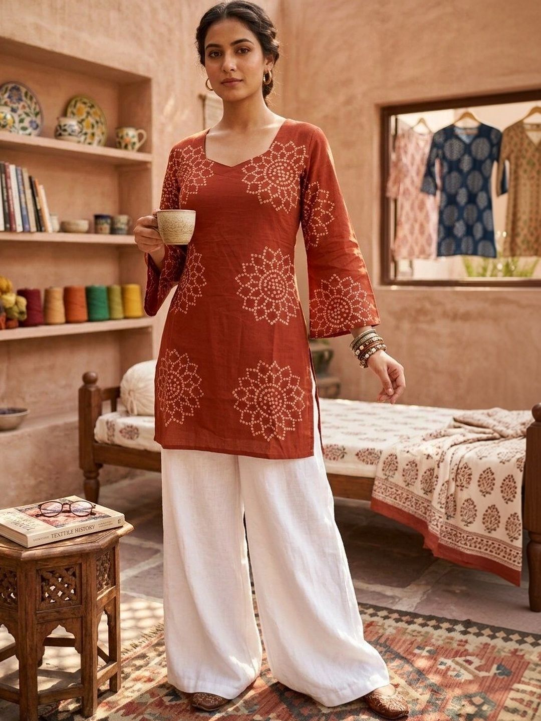 Anouk Rustic Ethnic Motifs Printed Square Neck Pure Cotton Kurti-picture-58