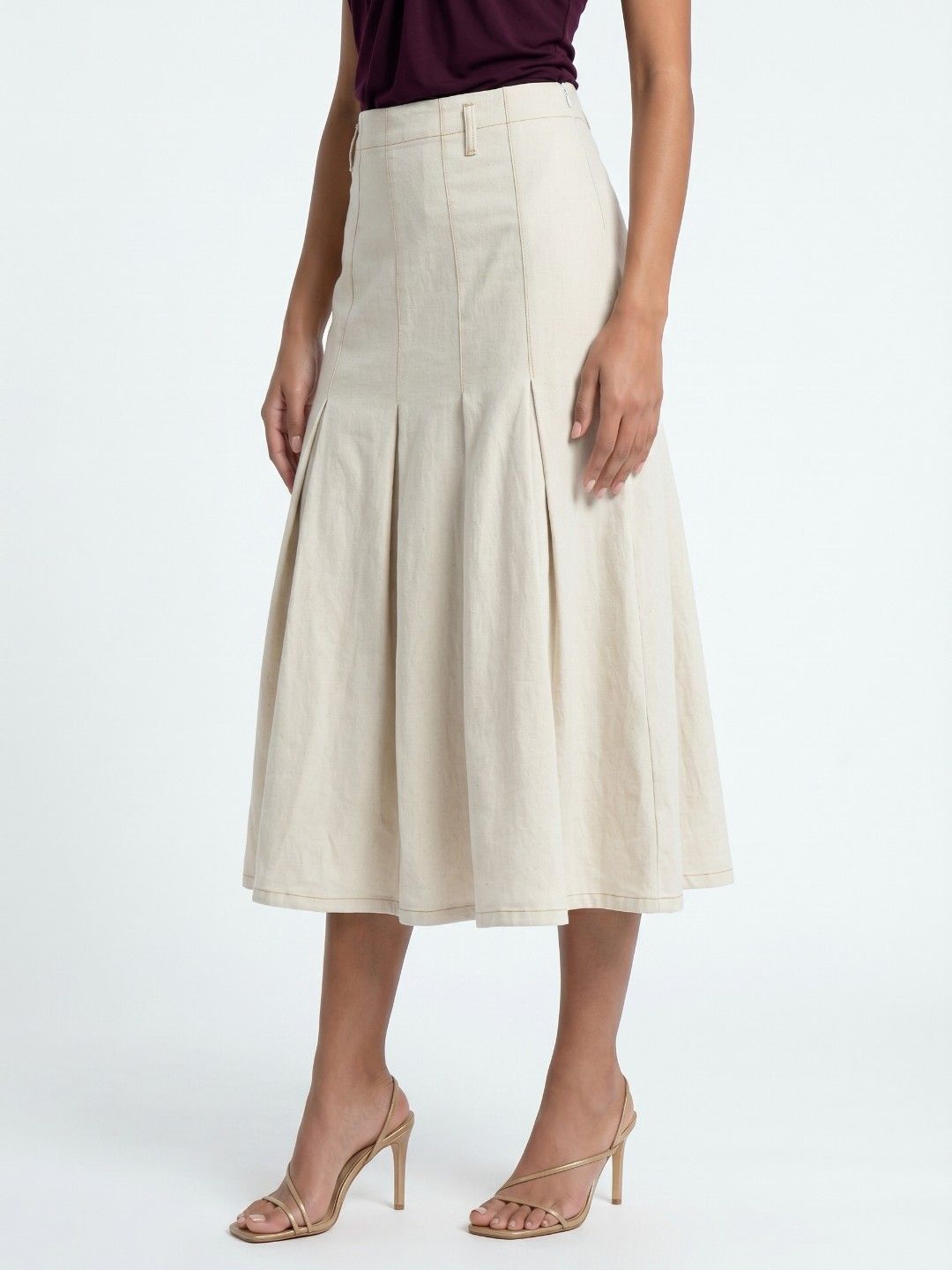 glitchez Women Pleated Denim Midi A-Line Skirt-image-22