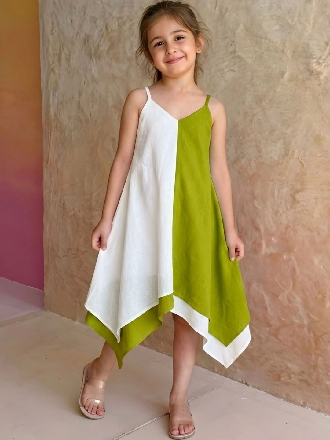 KidsFlower Girls Colourblocked V-Neck Fit & Flare Ethnic Dresses-picture-37