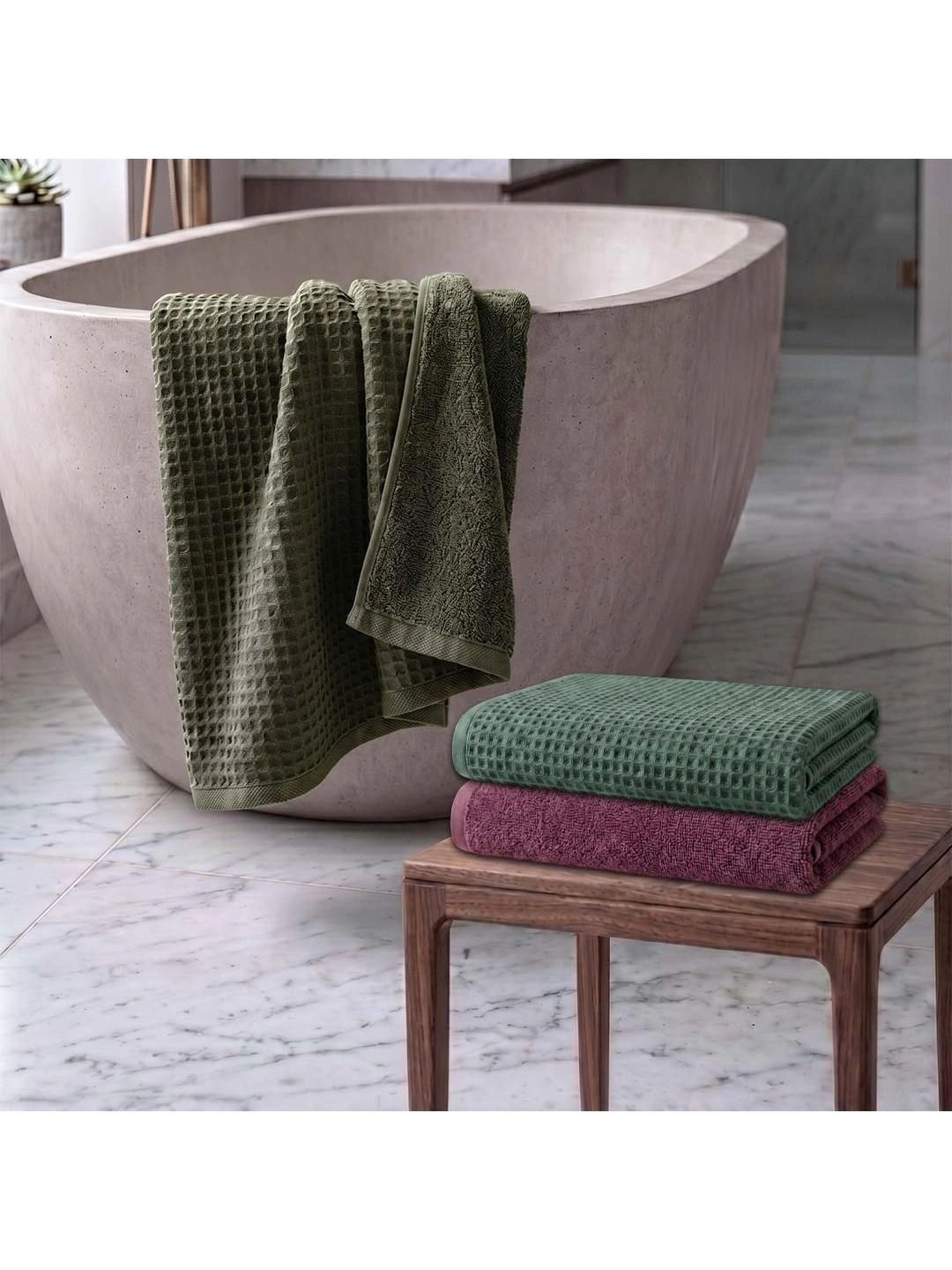 Athom Living Purple & Green 3 Cotton 450 GSM Bath Towel-image-46