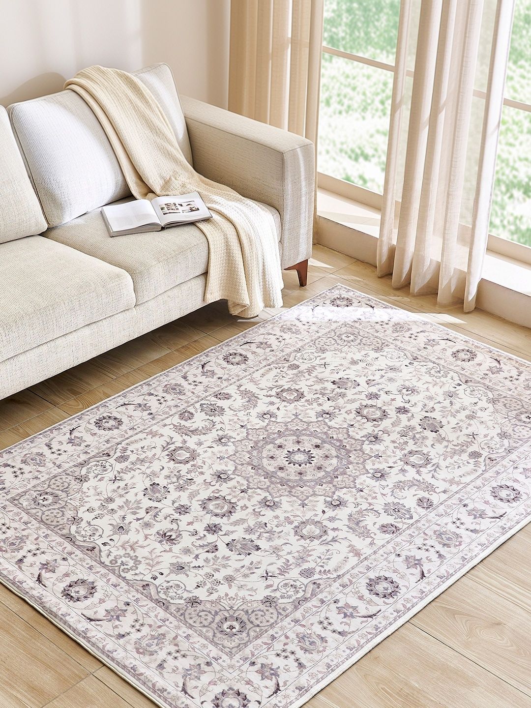 Home Centre White Traditional Anti-Skid Polyester Carpet-picture-22