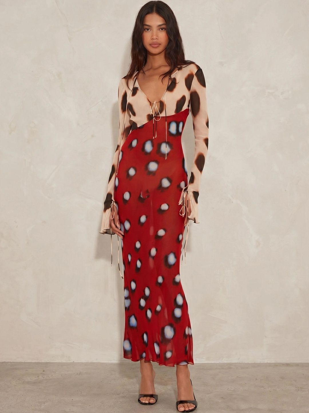 ATELIER REBEL Print Flared Sleeve Maxi Dress-image-41
