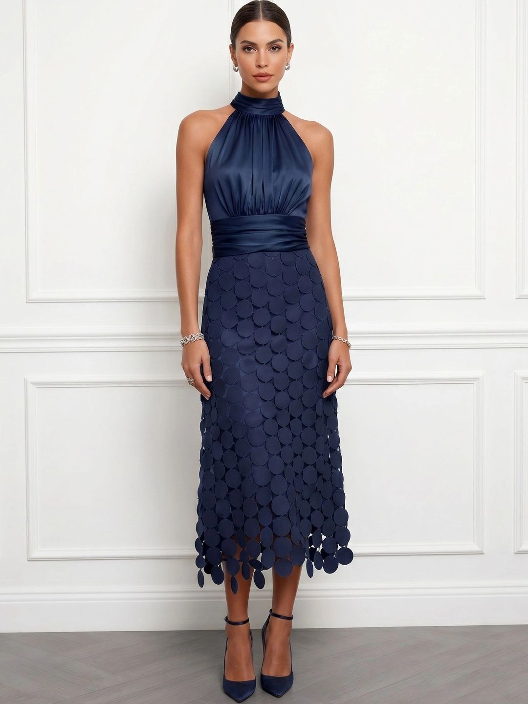 ATELIER REBEL Halter Neck A-Line Midi Dress-image-40
