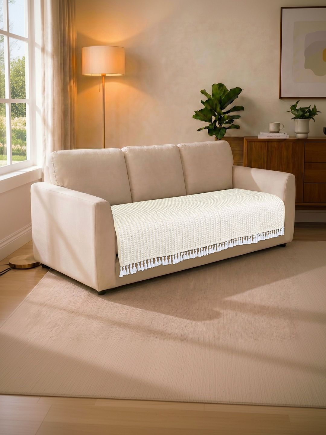 Saral Home White Cotton Blend 1 Piece Sofa Cover Without Arms-picture-23