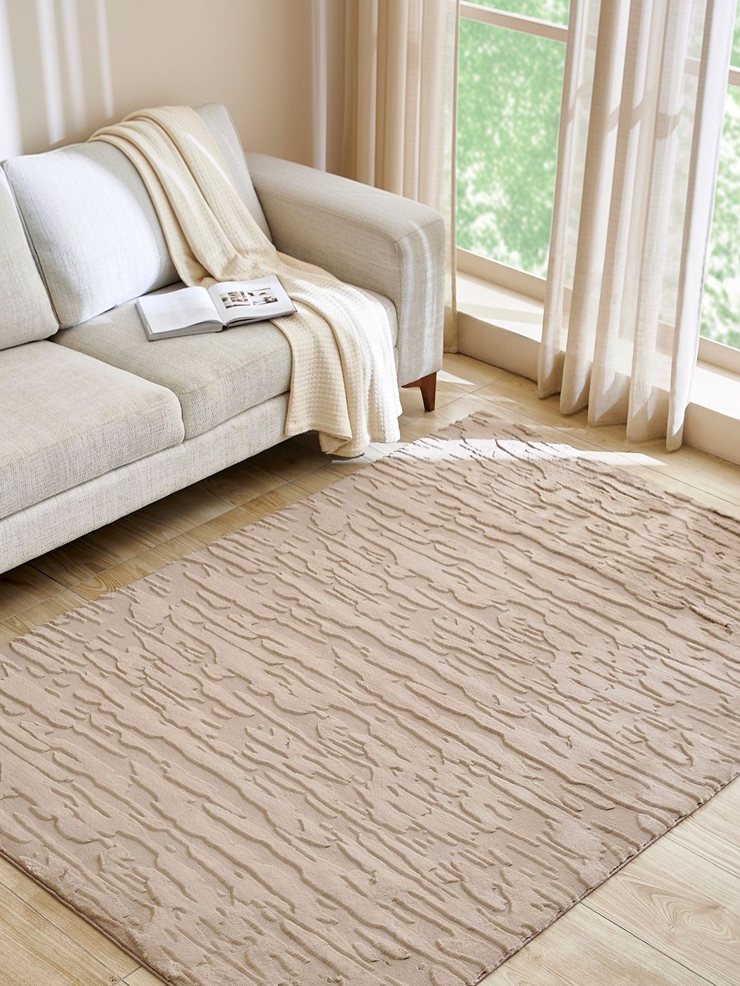 Home Centre Brown Abstract Shaggy Polyester Carpet-picture-44