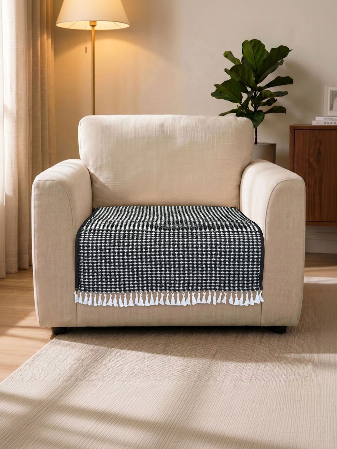 Saral Home Black Cotton Blend 1 Piece Sofa Cover Without Arms-picture-52