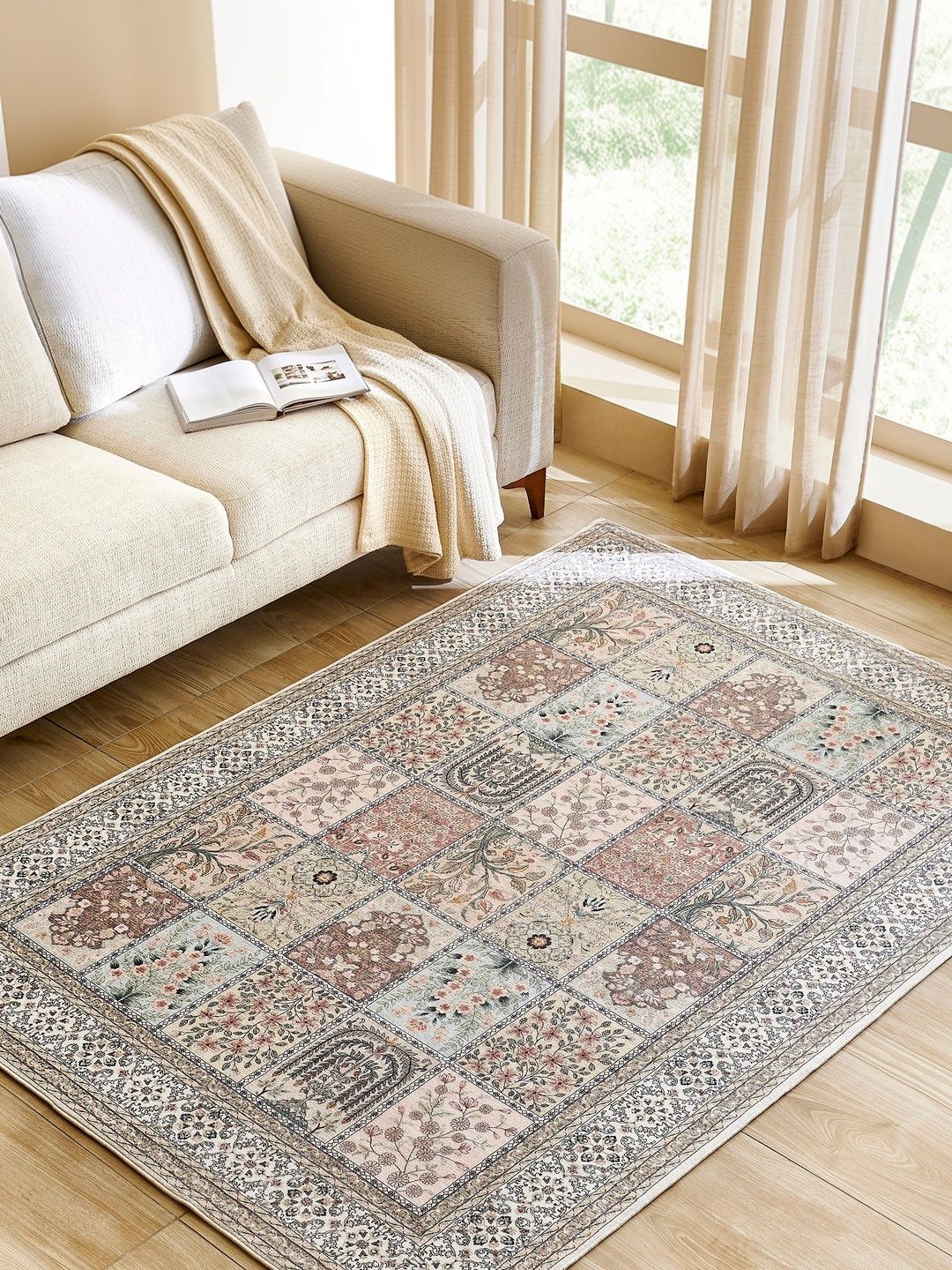 Home Centre Multicoloured Floral Anti-Skid Polyester Carpet-picture-11