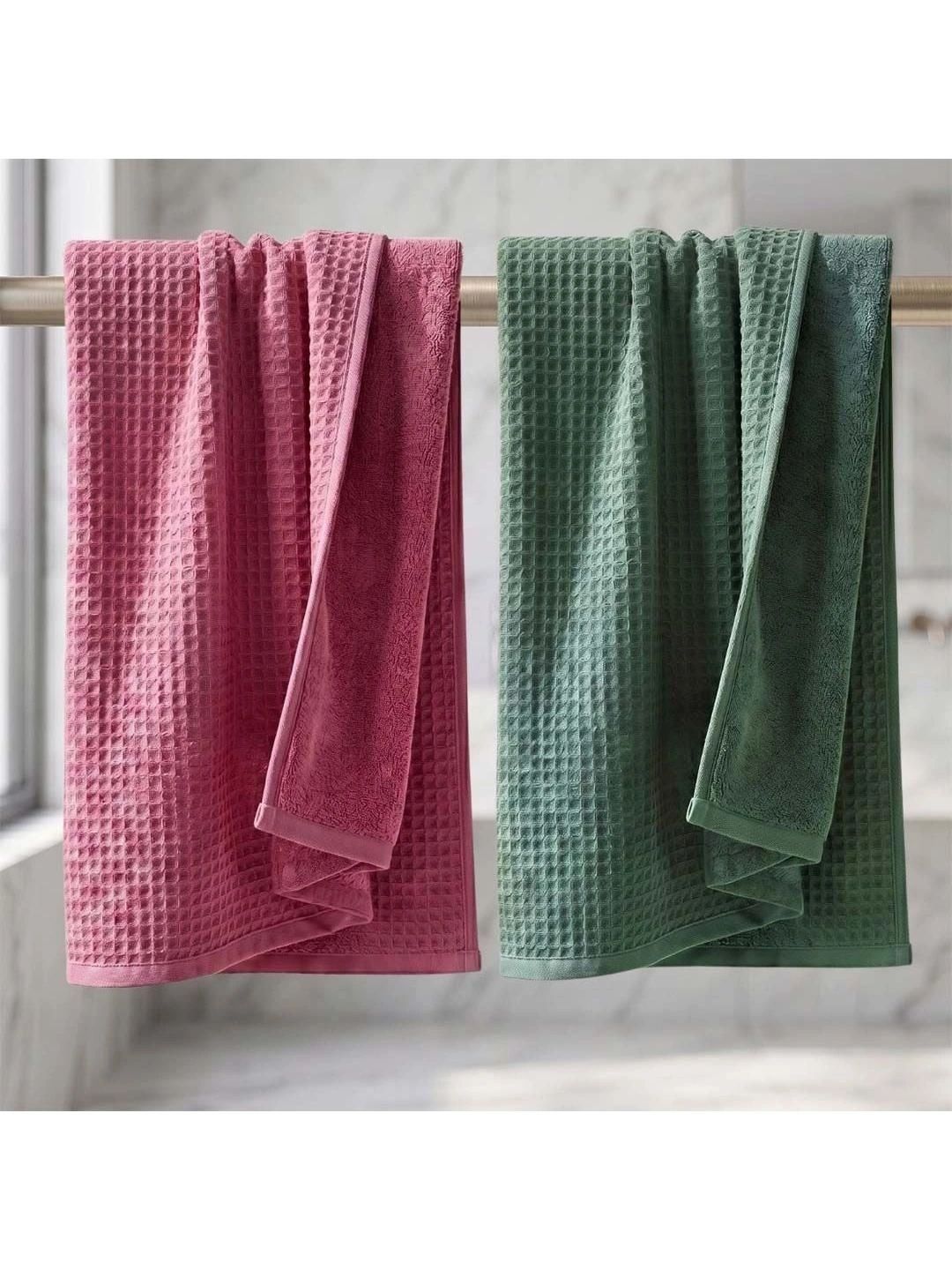 Athom Living Green & Pink 2 Cotton 450 GSM Bath Towel-picture-45