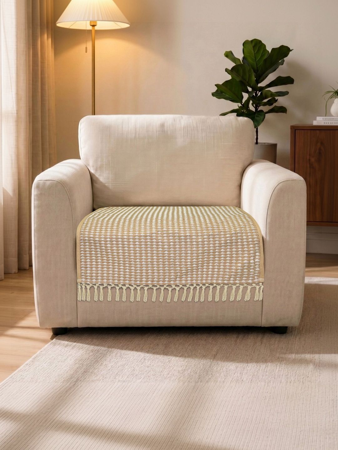 Saral Home Beige Cotton Blend 1 Piece Sofa Cover Without Arms-picture-16