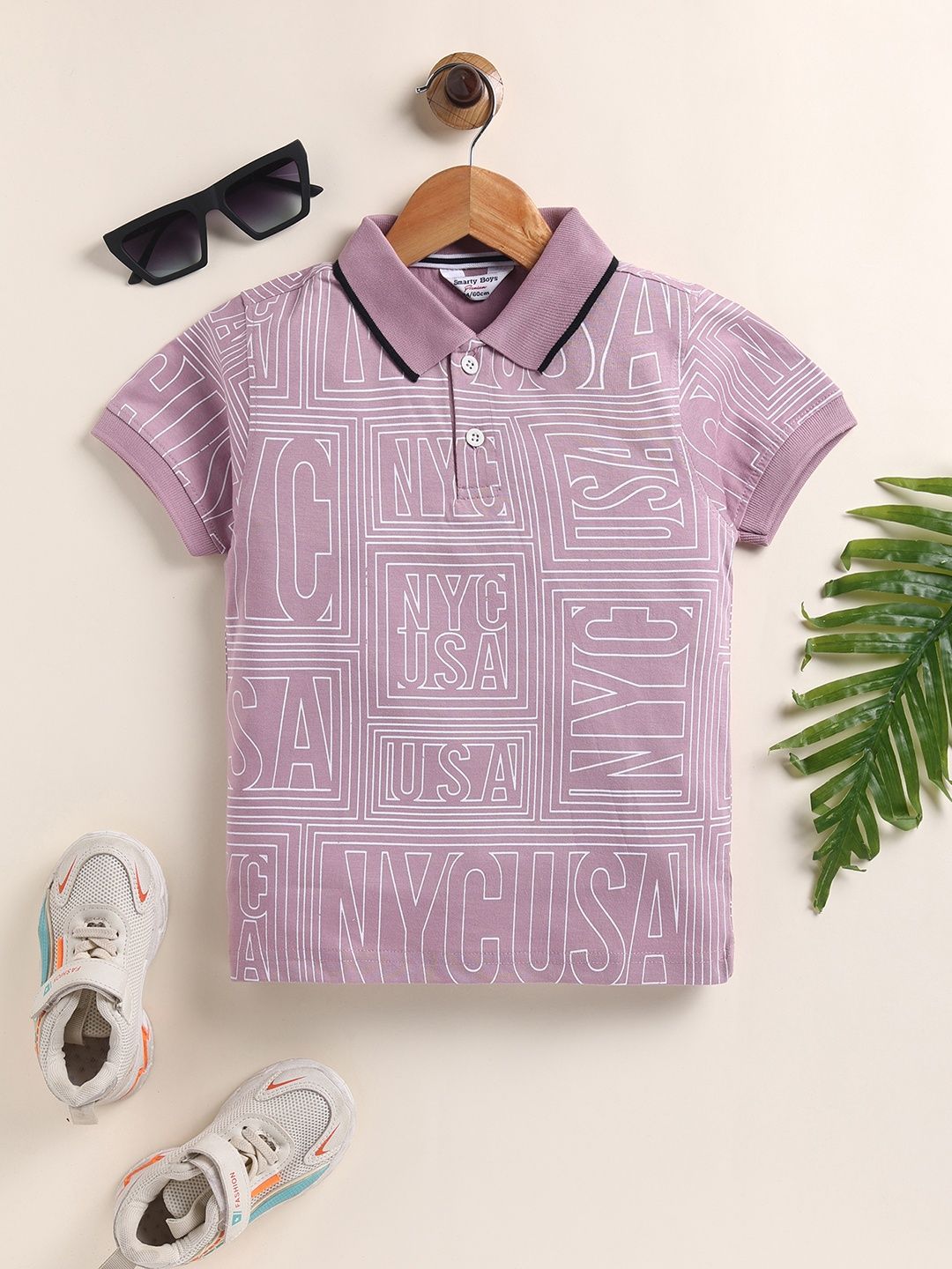 SMARTY BOYS Boys Typography Printed Polo Collar Pure Cotton T-shirt-picture-34