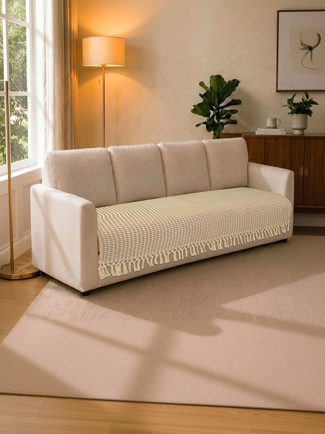 Saral Home Beige Cotton Blend 1 Piece Sofa Cover Without Arms-picture-16