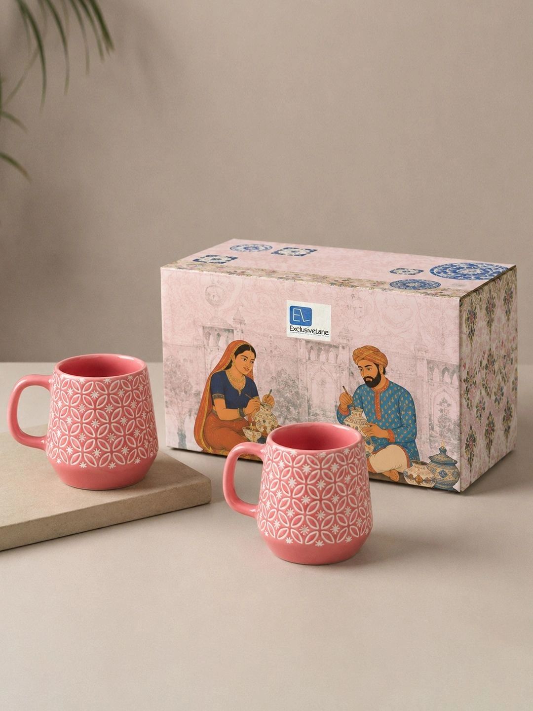 ExclusiveLane Red & White Geometric Printed Ceramic Glossy Cups Set of Cups and Mugs-picture-44