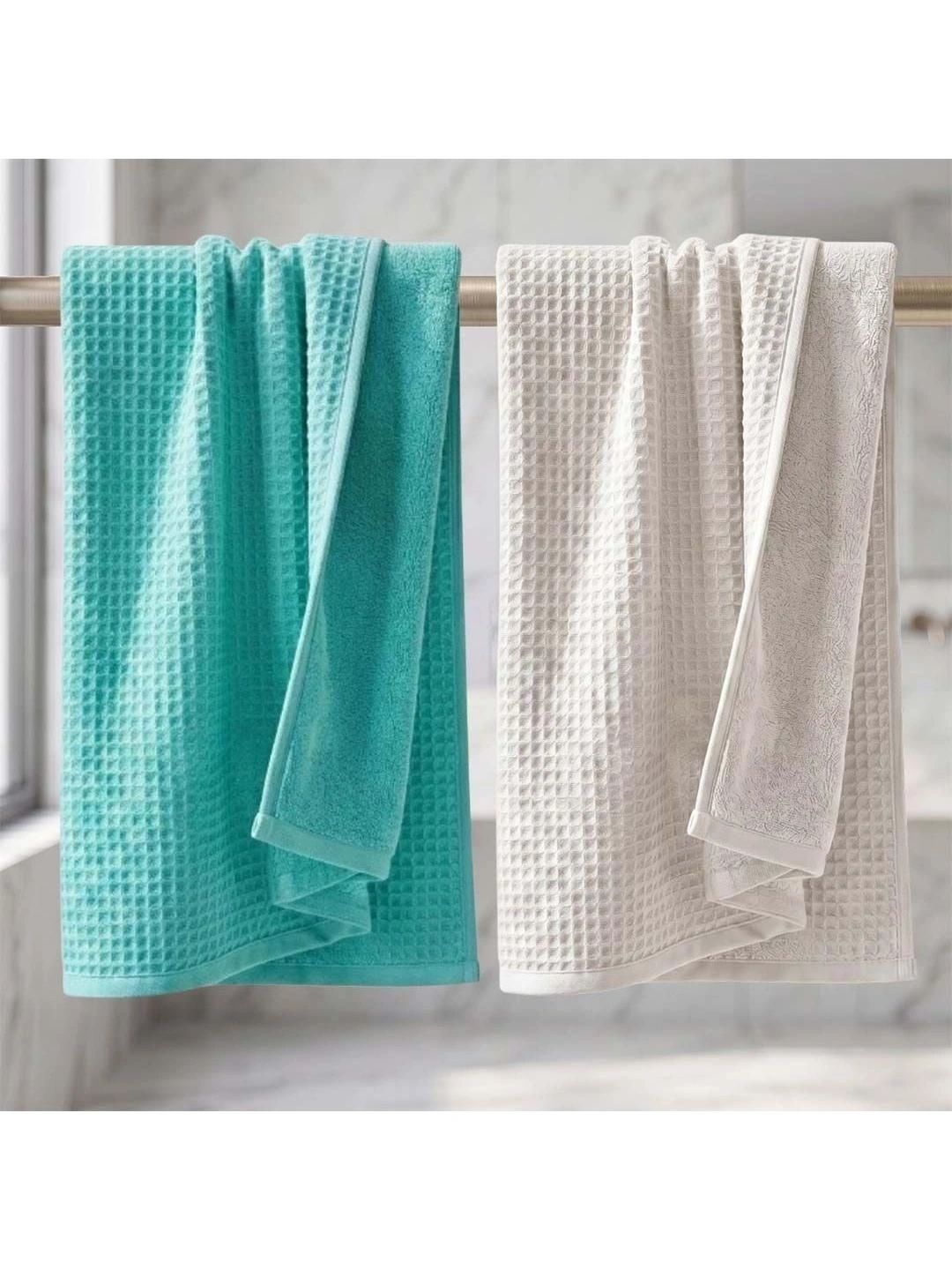 Athom Living Turquoise Blue & White 2 Cotton 450 GSM Bath Towel-picture-31