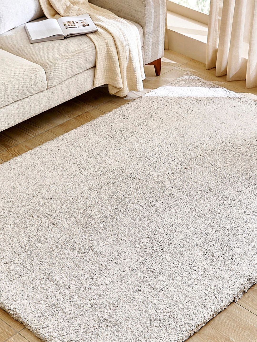 Home Centre Beige Solid Anti-Skid Polyester Carpet-picture-11
