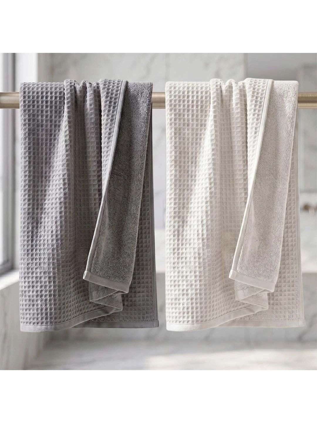 Athom Living White & Grey 2 Cotton 450 GSM Bath Towel-picture-35