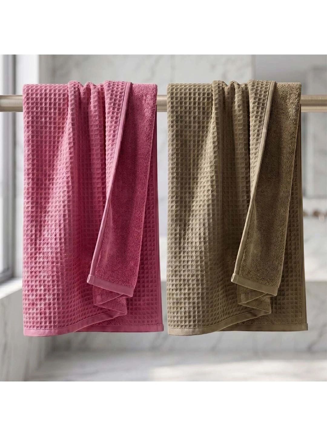 Athom Living Brown & Pink 2 Cotton 450 GSM Bath Towel-image-36