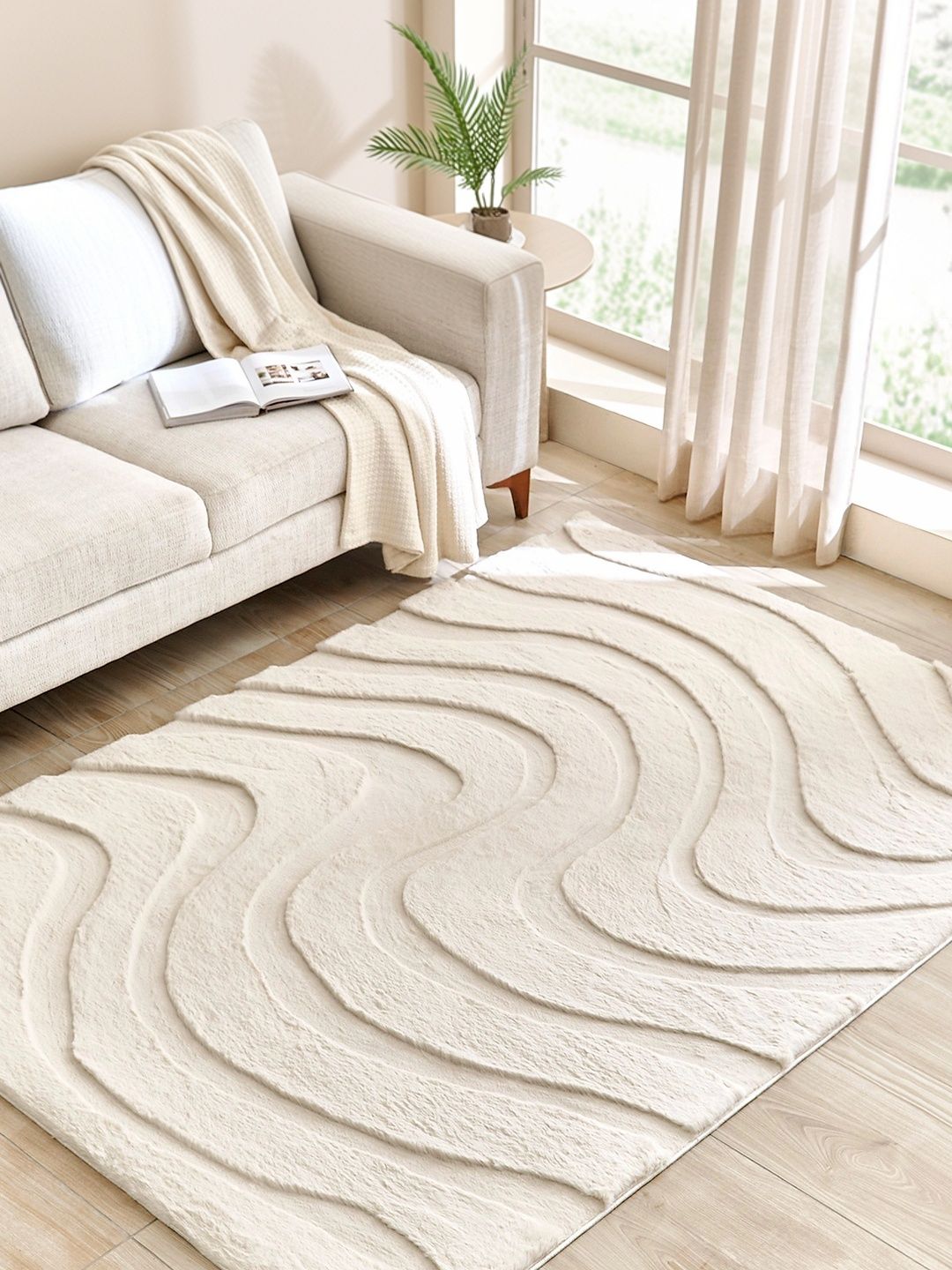 Home Centre Beige Abstract Polyester Carpet-picture-19
