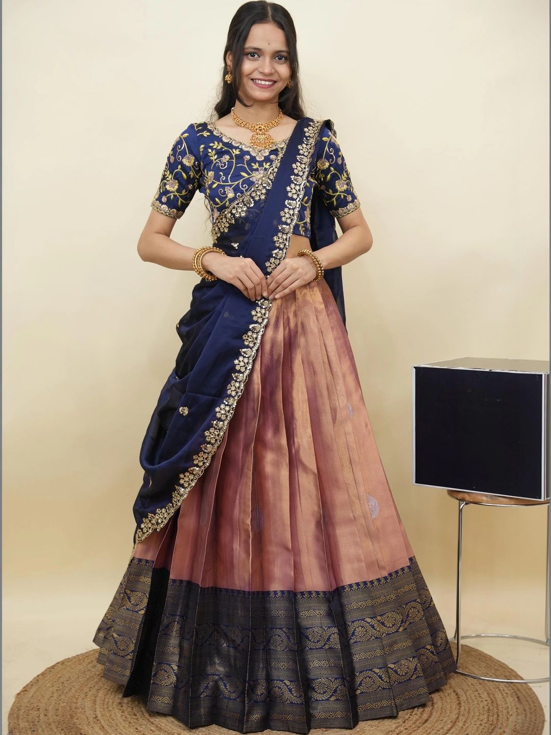 Pink Bindi Embroidered Semi-Stitched Lehenga & Unstitched Blouse With Dupatta-picture-45
