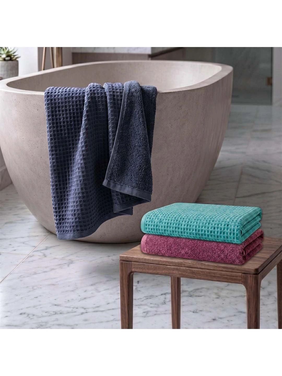 Athom Living Turquoise Blue & Navy Blue 3 Cotton 450 GSM Bath Towel-picture-25