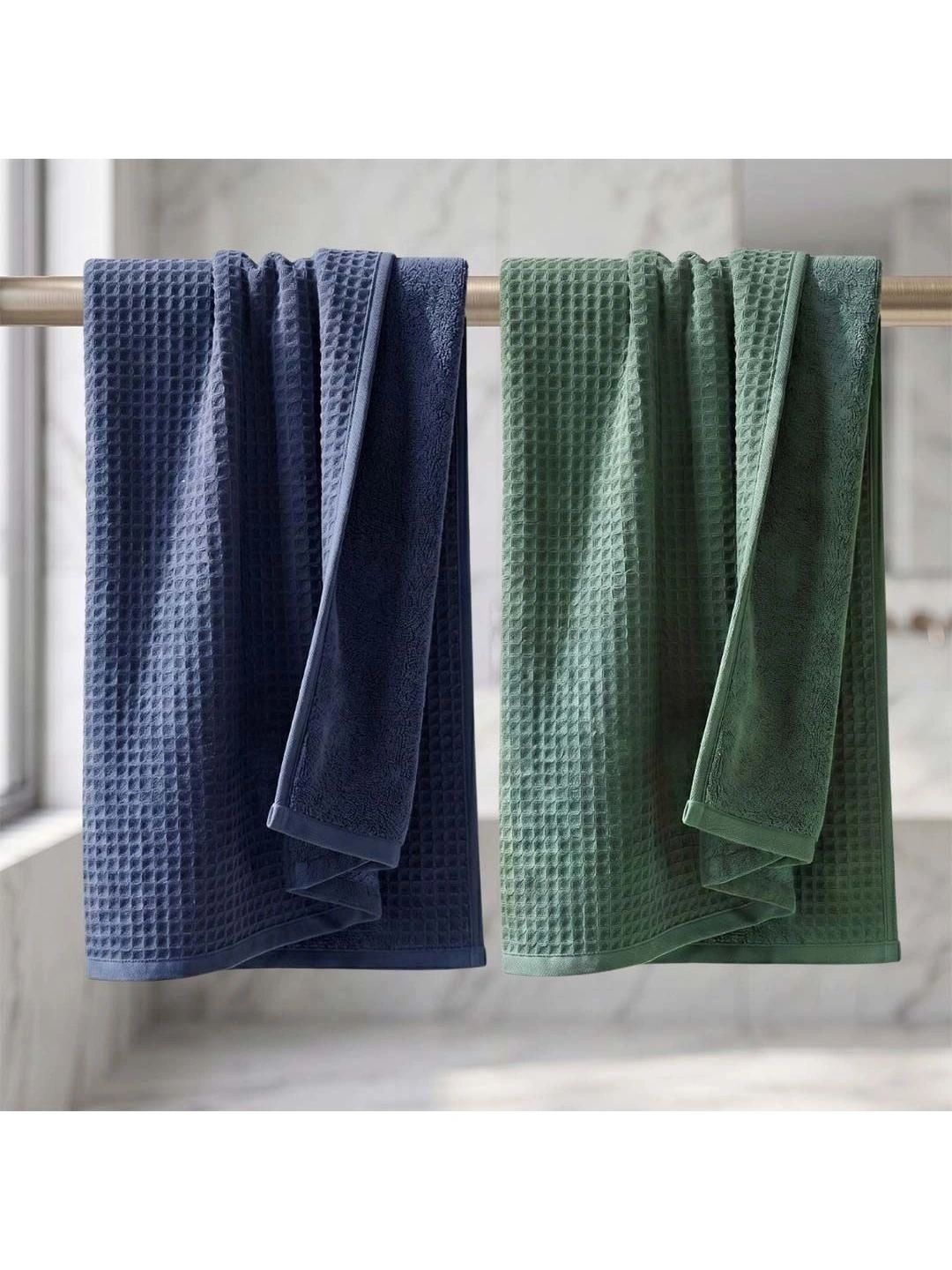 Athom Living Green & Navy Blue 2 Cotton 450 GSM Bath Towel-picture-45