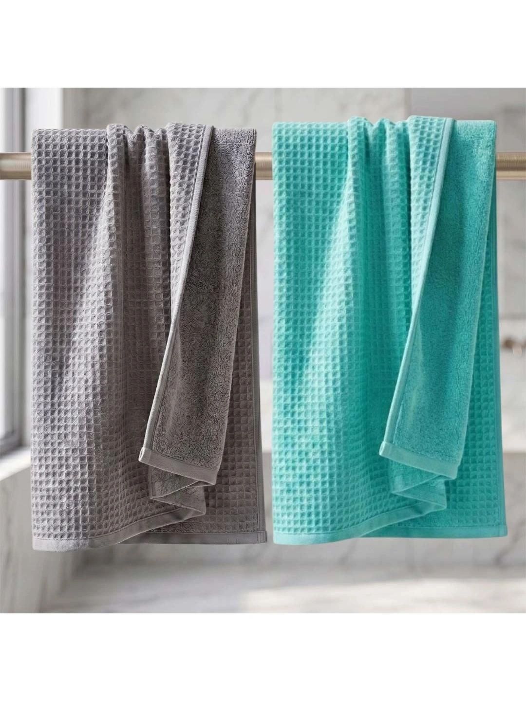 Athom Living Turquoise Blue & Grey 2 Cotton 450 GSM Bath Towel-picture-30