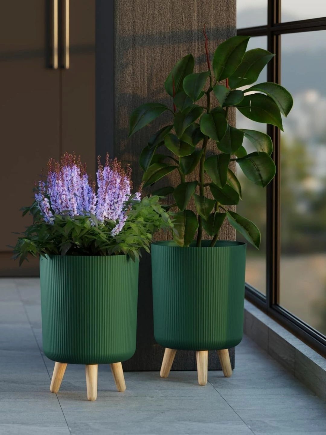 Aura 2 Pieces Green Round Planters With Legs-image-39