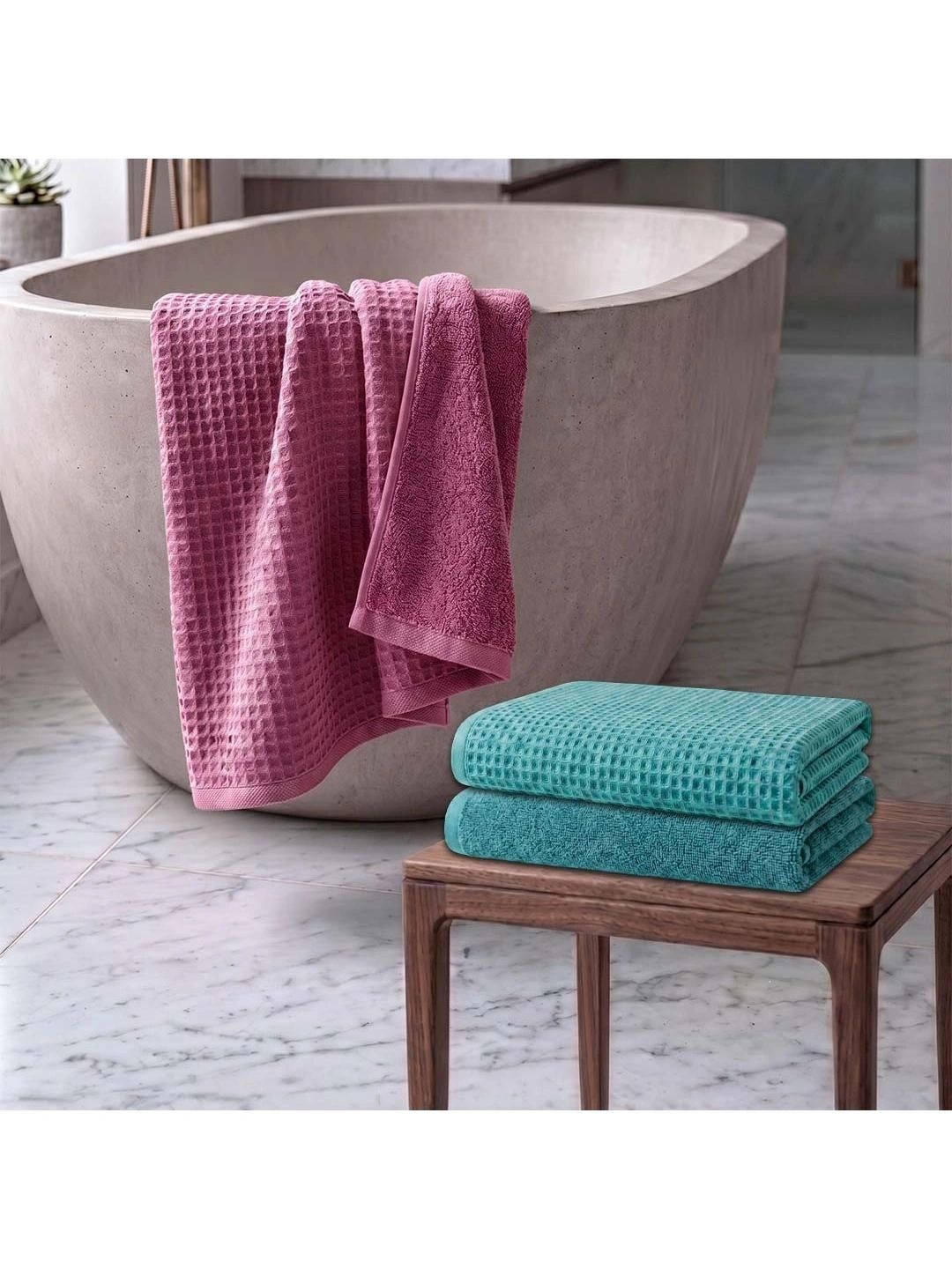 Athom Living Turquoise Blue & Pink 3 Cotton 450 GSM Bath Towel-picture-13