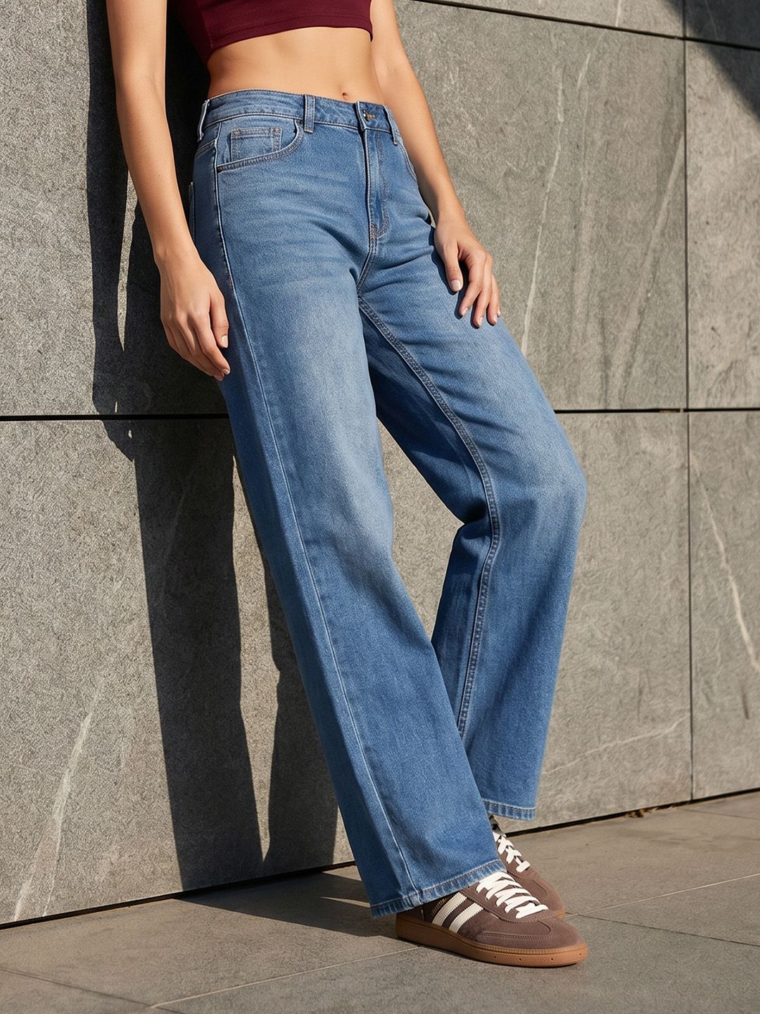 The Roadster Life Co. Women Wide Leg Heavy Fade Stretchable Jeans-picture-46